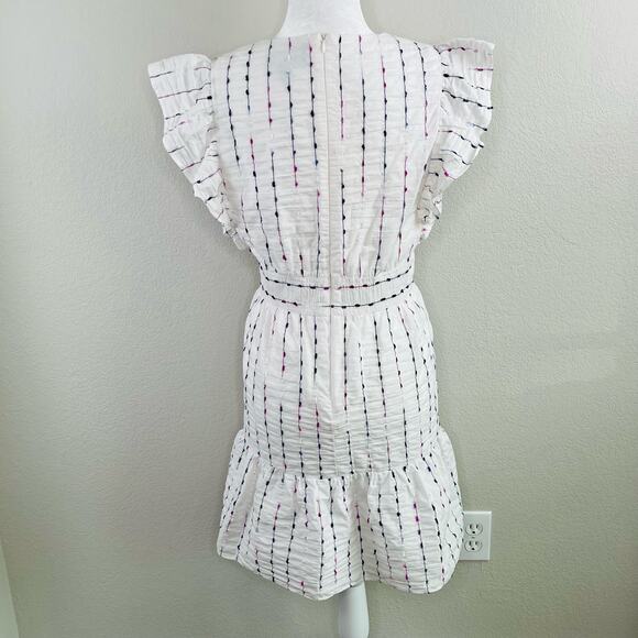 Donna Morgan Embroidered White Flutter-Sleeve Two-Tier V-Neck Mini Dress 10 NWOT - Picture 4 of 13